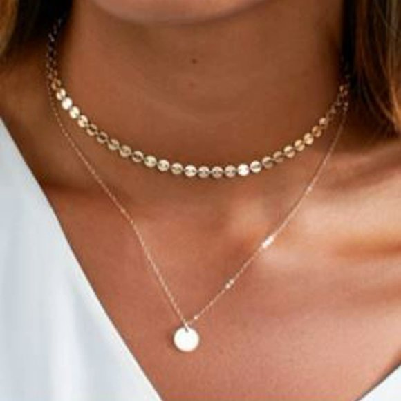Double Layered Gold Coin Necklace - Picture 6 of 6